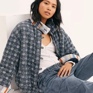 Free People Mackenzie Bomber Jacket Blue Size L